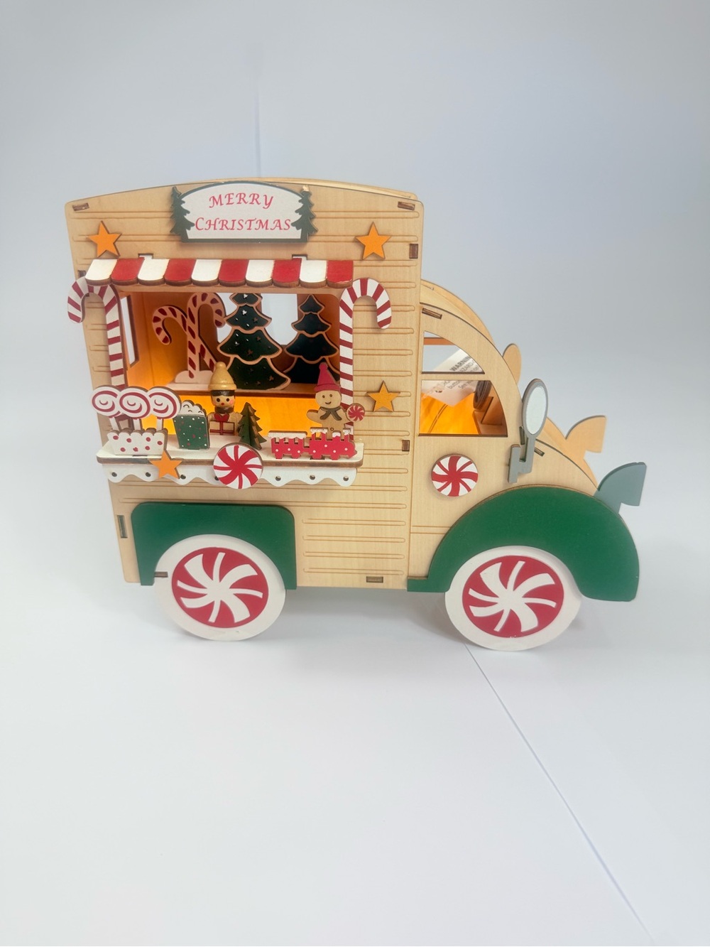 Kurt Adler Green and Red Peppermint Holiday Truck Decor Lighted Gingerbread